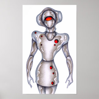 Retro-stiliger humanoide Roboter. Poster