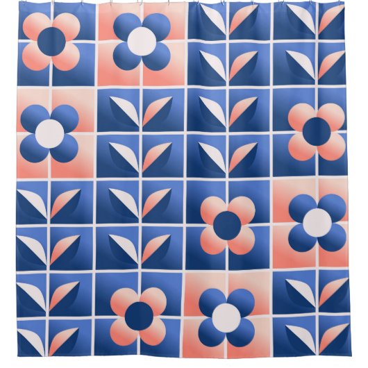 Retro stilisierte Blume: Mosaikmuster. Duschvorhang (Vorderseite)