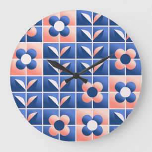 Retro stilisierte Blume: Mosaikmuster. Große Wanduhr