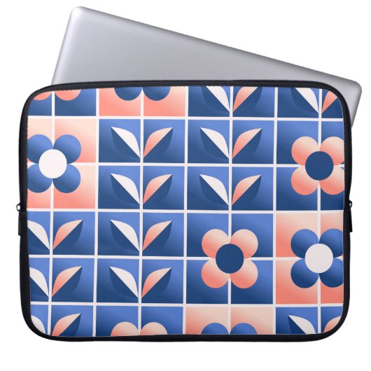 Retro stilisierte Blume: Mosaikmuster. Laptopschutzhülle (Vorderseite)