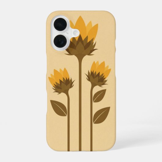 Retro stilisierte Sonnenblumensprossen iPhone 16 Hülle (Rückseite)