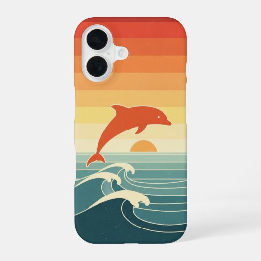 Retro-stilisierter Delfin iPhone 16 Hülle (Rückseite)