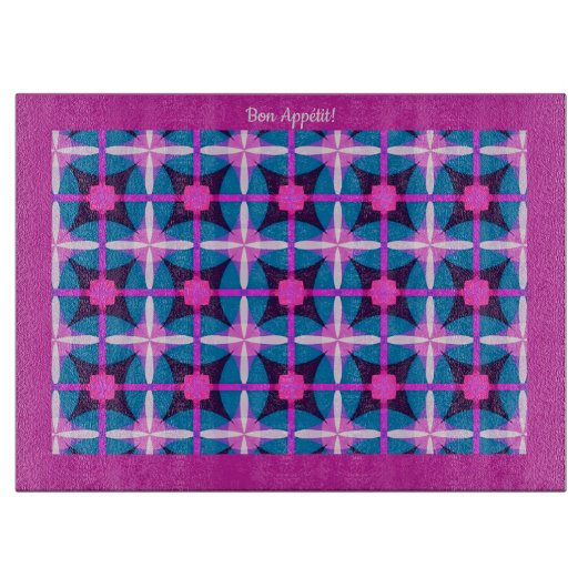 Retro-Stilmuster der 60er Jahre in Rosa, Lila & Bl Schneidebrett (Vorderseite)