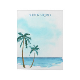 Retro Stilvoll Blau und Weiß Tropenpalme Tree Notizblock