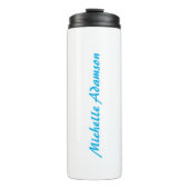 Retro Stilvoll Elegant Schlicht Sky Blue White Thermosbecher (Vorderseite)