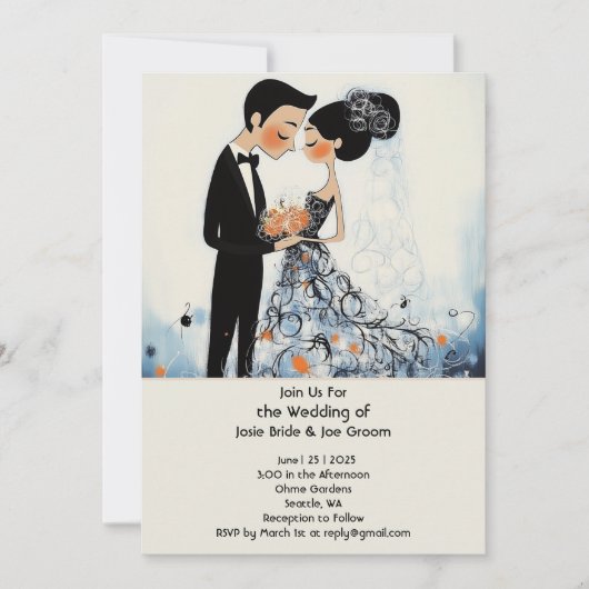 Retro Stilvolle Ehepaar Einladung (Vorderseite)