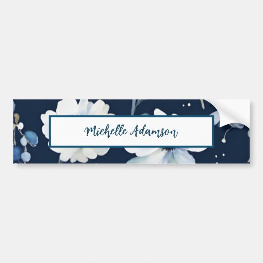 Retro Stilvolle Elegante Schlicht Blue White Blume Autoaufkleber (Vorne)