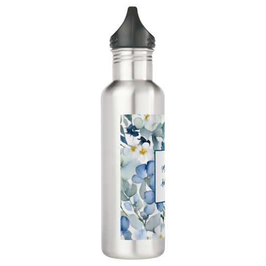 Retro Stilvolle Elegante Schlicht Blue White Blume Edelstahlflasche (Links)