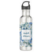 Retro Stilvolle Elegante Schlicht Blue White Blume Edelstahlflasche (Vorderseite)