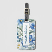 Retro Stilvolle Elegante Schlicht Blue White Blume Gepäckanhänger (Vorderseite Vertikal)