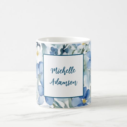 Retro Stilvolle Elegante Schlicht Blue White Blume Kaffeetasse (Mittel)