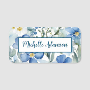 Retro Stilvolle Elegante Schlicht Blue White Blume Namensschild