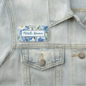 Retro Stilvolle Elegante Schlicht Blue White Blume Namensschild (Beispiel)