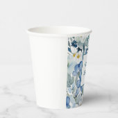 Retro Stilvolle Elegante Schlicht Blue White Blume Pappbecher (Rechts)