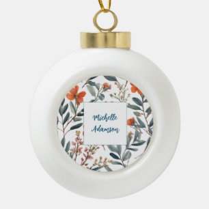 Retro Stilvolle Elegante Schlichte Blume Ihr Name Keramik Kugel-Ornament