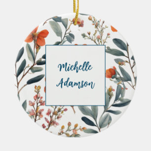 Retro Stilvolle Elegante Schlichte Blume Ihr Name Keramik Ornament