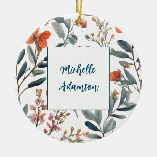 Retro Stilvolle Elegante Schlichte Blume Ihr Name Keramik Ornament (Vorne)