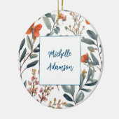 Retro Stilvolle Elegante Schlichte Blume Ihr Name Keramik Ornament (Links)