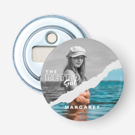 Retro Stilvolle Schwarz/Weiß Portrait Foto Display Flaschenöffner (Vorderseite)