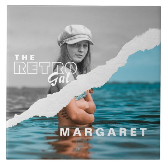 Retro Stilvolle Schwarz/Weiß Portrait Foto Display Fliese (Vorderseite)