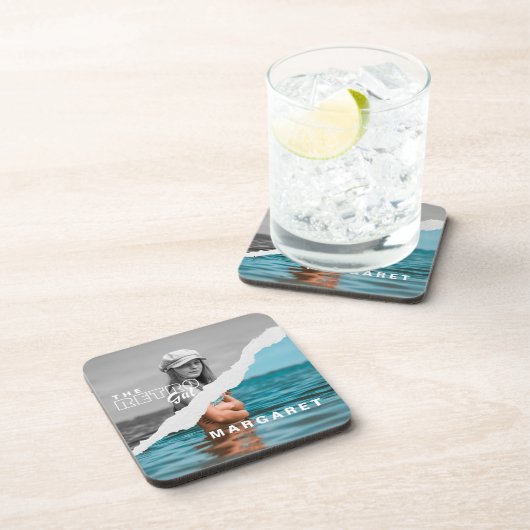 Retro Stilvolle Schwarz/Weiß Portrait Foto Display Getränkeuntersetzer (Rechte Seite)