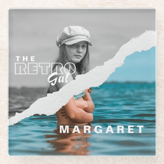 Retro Stilvolle Schwarz/Weiß Portrait Foto Display Glasuntersetzer (Vorderseite)