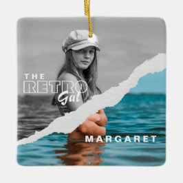 Retro Stilvolle Schwarz/Weiß Portrait Foto Display Keramikornament