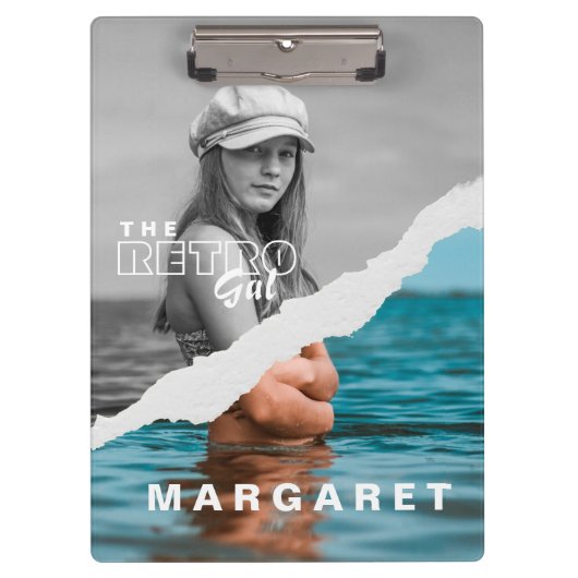 Retro Stilvolle Schwarz/Weiß Portrait Foto Display Klemmbrett (Vorderseite)