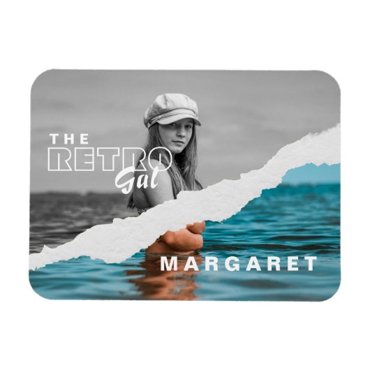 Retro Stilvolle Schwarz/Weiß Portrait Foto Display Magnet (Horizontal)