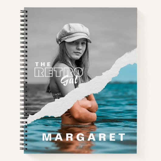 Retro Stilvolle Schwarz/Weiß Portrait Foto Display Notizblock (Vorderseite)