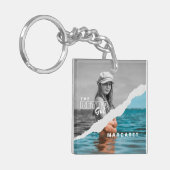 Retro Stilvolle Schwarz/Weiß Portrait Foto Display Schlüsselanhänger (Vorderseite links)