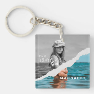 Retro Stilvolle Schwarz/Weiß Portrait Foto Display Schlüsselanhänger