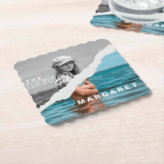 Retro Stilvolle Schwarz/Weiß Portrait Foto Display Untersetzer (angewinkelt)