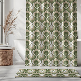 Retro-Stimmung Sage Olivgrün Beige Weiß Duschvorhang