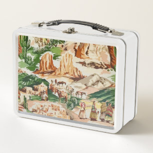 Retro-Stoff-Western-Landschaft-Themen-Lunchbox Metall Brotdose