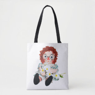 Retro-Stoffpuppe mit Gänseblümchenstrauß Tasche