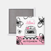 Retro Stove Modernes Pink & Black Kitchen Magnet (Vorderseite/Rückseite)