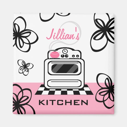 Retro Stove Modernes Pink & Black Kitchen Magnet (Vorne)