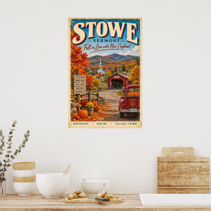 Retro Stowe Vermont Herbst Reiseplakat Herbstwand Poster