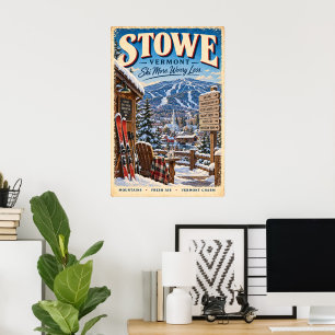 Retro Stowe Vermont Skiposter Winter Reise Wand Poster