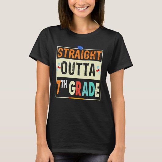 Retro Straight Outta 7th Grade  1st Day of School T-Shirt (Vorderseite)