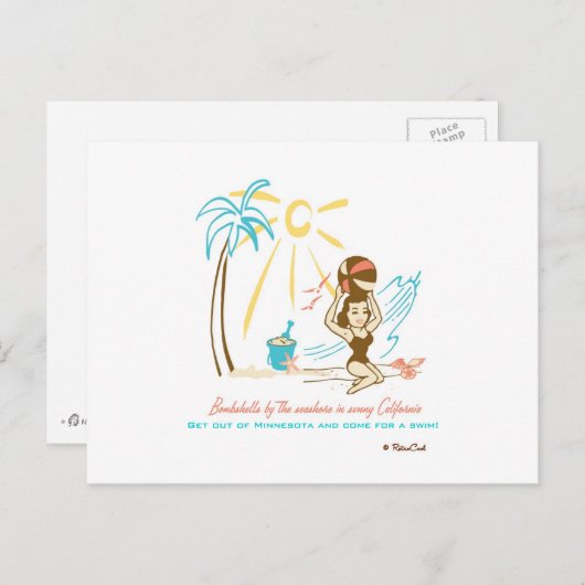 Retro 'Strand Bombshell Postkarte (Vorne/Hinten)
