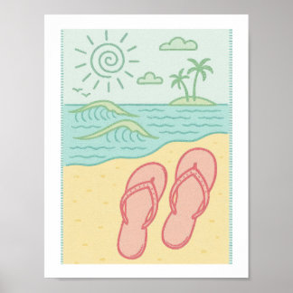 Retro-Strand Flip Flops Tropischer Ozean Küsten-So Poster