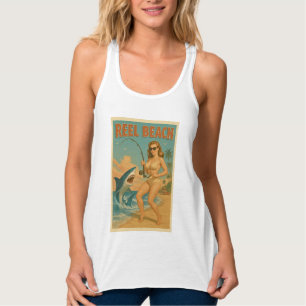 Retro-Strand-Hai-Fischerei-Pin-Up-Küstenleben Tank Top
