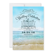 Retro Strand Hochzeit Einladungen blau ombre Meer