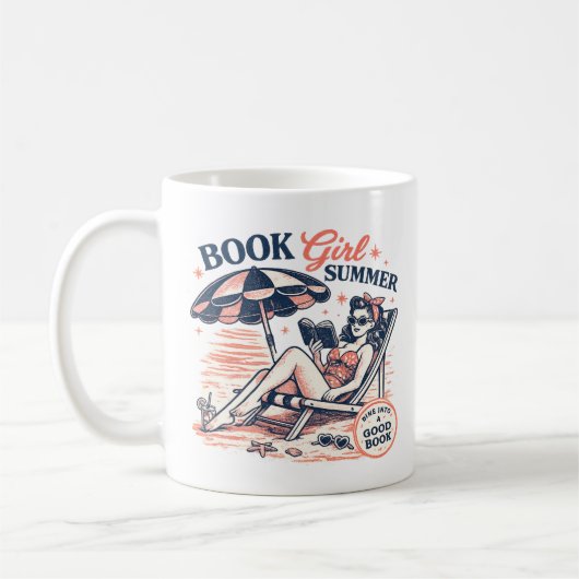 Retro-Strand-Lesemädchen-Sommer Kaffeetasse (Links)