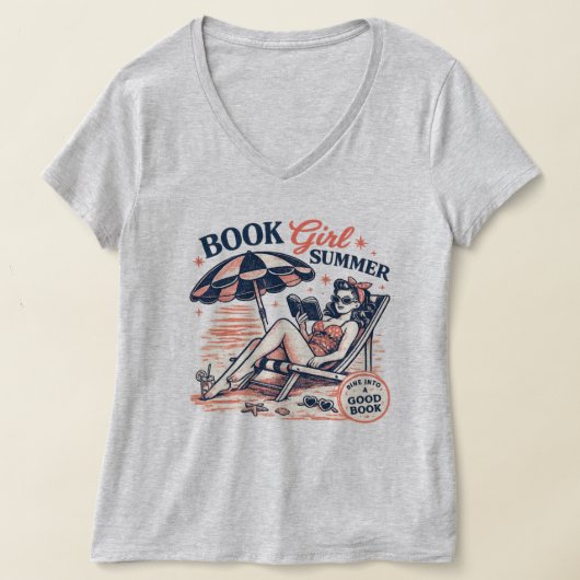 Retro-Strand-Lesemädchen-Sommer T-Shirt (Ablage )