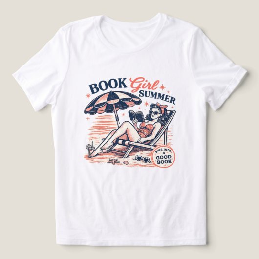 Retro-Strand-Lesemädchen-Sommer Tri-Blend Shirt (Design Vorderseite)