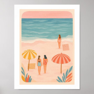 Retro-Strand Mädchen Sonnenbaden Sonnenschirme Vin Poster