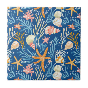 Retro-Strand-Muschel Orange Pink Gelb Blau Fliese